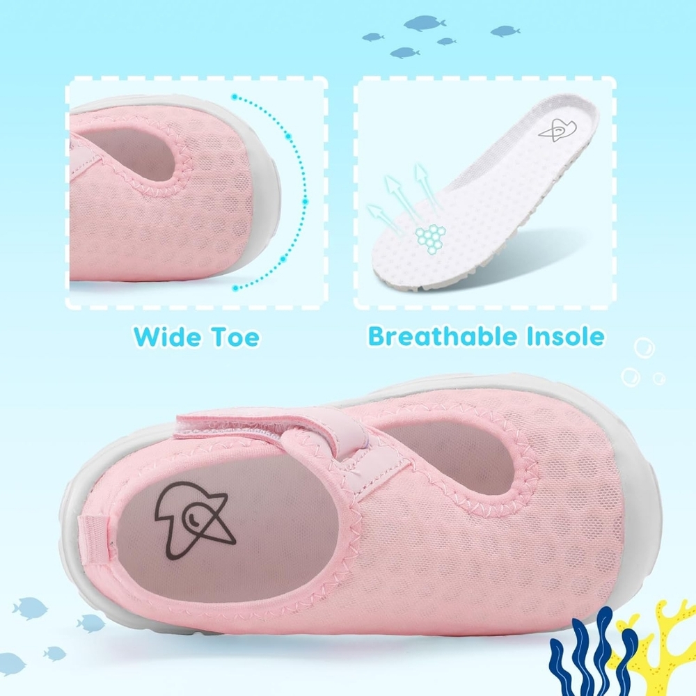 Pink Mesh Breathable Slip-on Toddler Girl Shoes Beach Pool - Picture 3 of 9